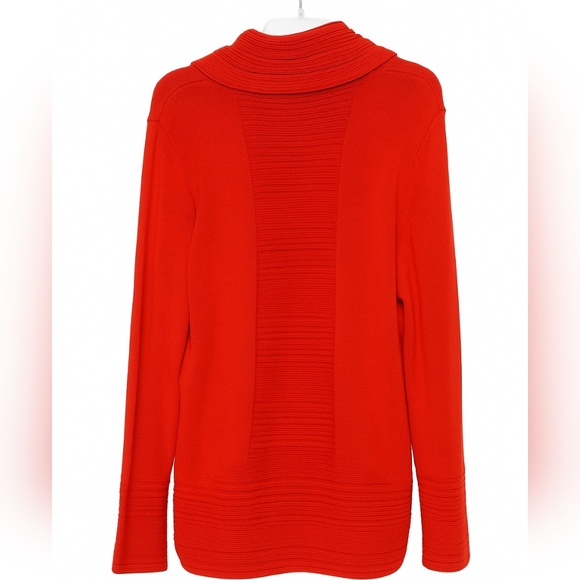 Calvin Klein Red Cowl Neck Knit Sweater Women’s Size L –Soft Cotton Blend Ribbed - Picture 5 of 7